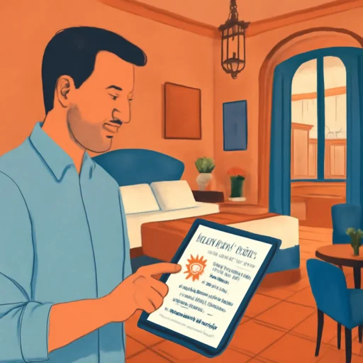 Gestore di piccolo hotel toscano utilizza un tablet in una biblioteca luminosa di Firenze per monitorare il profilo della struttura