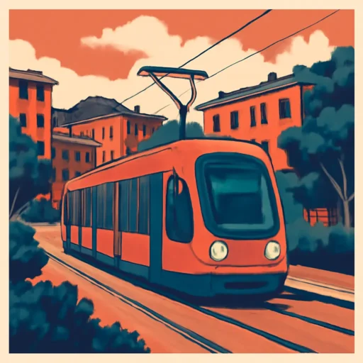 Tramvia linea T1 percorre il quartiere Statuto di Firenze con piccoli edifici e aree verdi